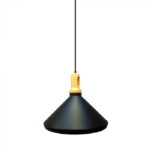 Lampadario parabola nera base in legno 1xE27 - V-tac 3764