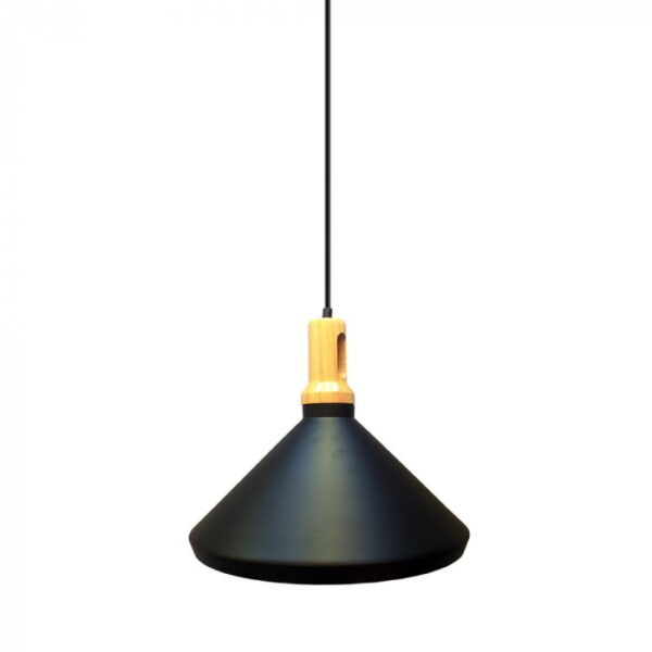 Lampadario parabola nera base in legno 1xE27 - V-tac 3764 - immagine 1