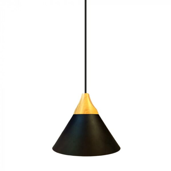 Lampadario con portalampada E27 alluminio nero e top in legno - V-Tac 3757 - immagine 1