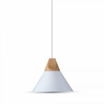 Lampadario con portalampada E27 alluminio bianco e top in legno - V-tac 3756