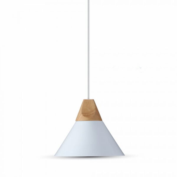 Lampadario con portalampada E27 alluminio bianco e top in legno - V-tac 3756 - immagine 1