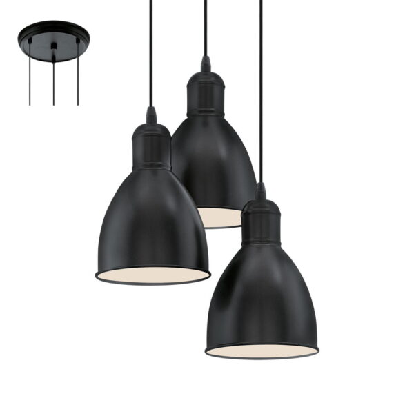 49465_200 Lampadario a sospensione moderno Priddy nero 3xE27 h110cm d32,5cm IP20- Eglo 49465 - immagine 1