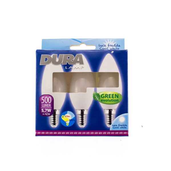 DCND57C3 Tripack lampadine LED candela 3xE14 5,7W 500lm 240° 6000K - DCND57C3 Duralamp - immagine 1