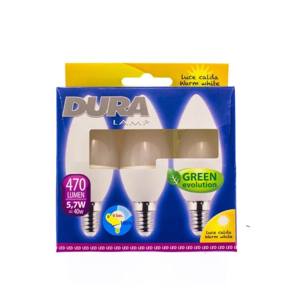 DCND53W Tripack lampadine LED candela 3xE14 5,7W 470lm 240° 3000K - CND57W3 - immagine 1