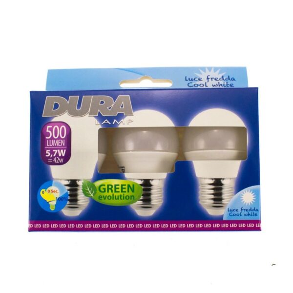 DCP57C73_sito Tripack lampadine LED bulbo 3xE27 5,7W 500lm 240° 6000K - CP57C73 Duralamp - immagine 1