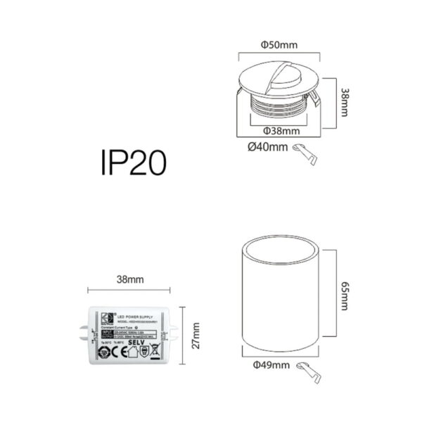 Segnapasso rotondo bianco LED 2W 60lm 120° IP20 LUCE calda 3000K BENEITO 4126 - immagine 2