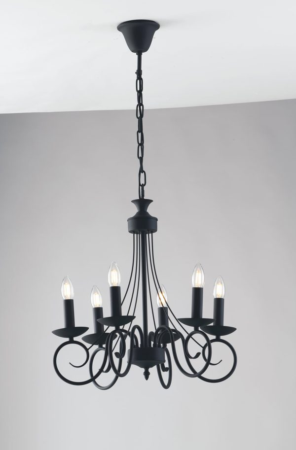 Lampadario Beatrice corpo antracite 6XE14 - Luce Ambiente Design - immagine 1
