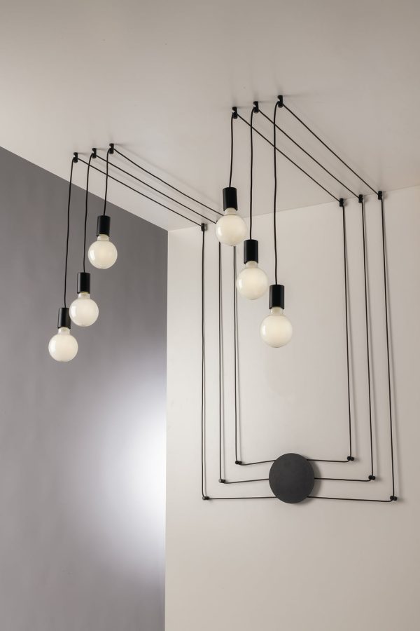Plafoniera Habitat corpo nero 6XE27 500CM - Luce Ambiente Design - immagine 1