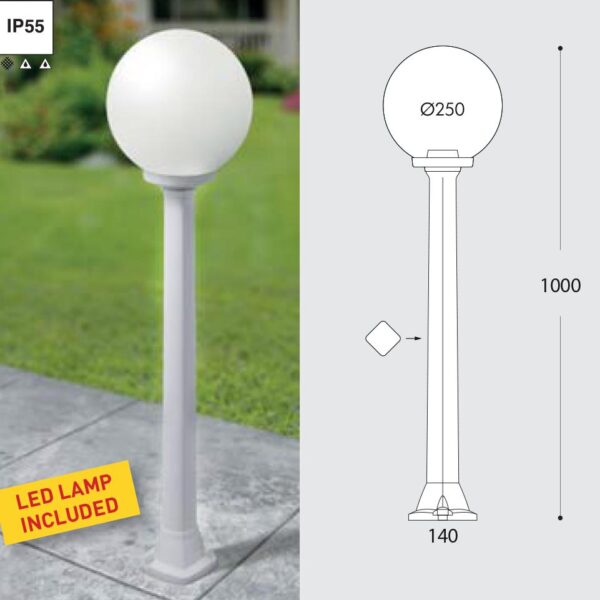 Paletto da giardino a sfera Giaffa/G250 paletto incluso con attacco 1xE27 - Fumagalli - immagine 1