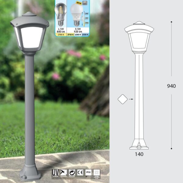FG8031874259500 Paletto da giardino a lanterna Giaffa/Roby paletto incluso con attacco 1xE27 - Fumagalli - immagine 1