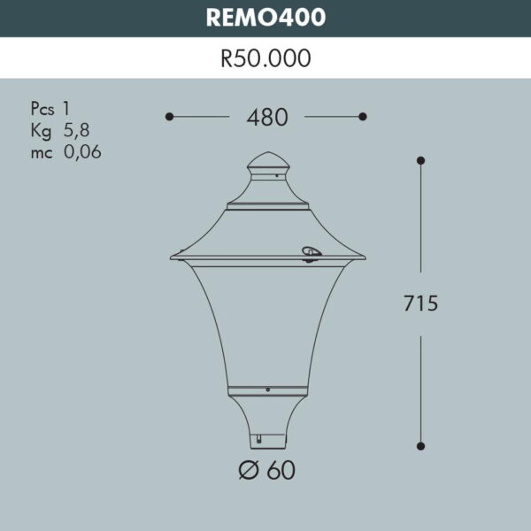 Testa per palo Remo 400 1xE27 con diffusore in polimetilmetacrilato lampada 50W inclusa - Fumagalli - immagine 2