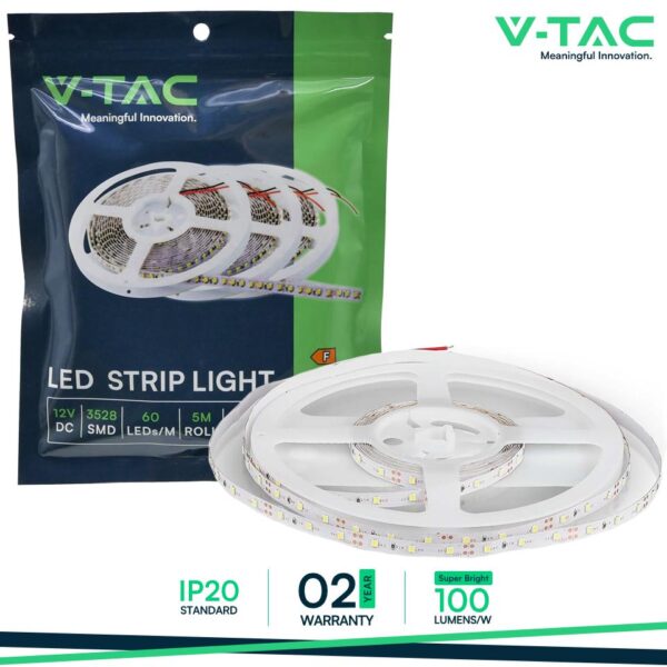 Bobina 5m striscia LED 60LED/m 4.2W/m 420lm/m 120° IP20 - V-tac - immagine 1