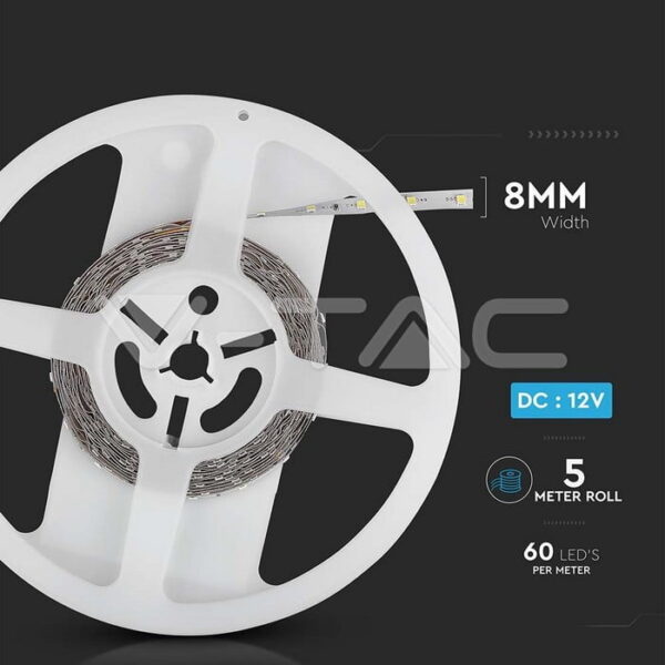 Bobina 5m striscia LED 60LED/m 4.2W/m 420lm/m 120° IP20 - V-tac - immagine 3
