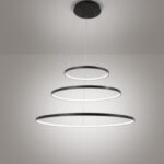 lampadario led a sospensione a soffitto rotondo tre anelli sottili in alluminio colore nero