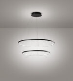 lampadario led a sospensione a soffitto rotondo due anelli sottili in alluminio colore nero
