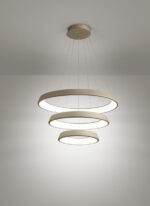 lampadari led a sospensione a soffitto rotondo composto da tre anelli dal piccolo al grande colore sabbia