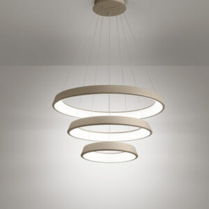 lampadari led a sospensione a soffitto rotondo composto da tre anelli dal piccolo al grande colore sabbia