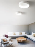 plafoniere a led a soffitto rotonde colore bianco applicato in un living