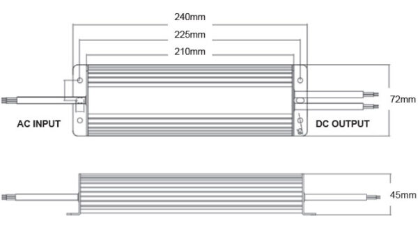 disegno tecnico descrizione dimensioni alimentatore led ledco 24v 150W uso esterno
