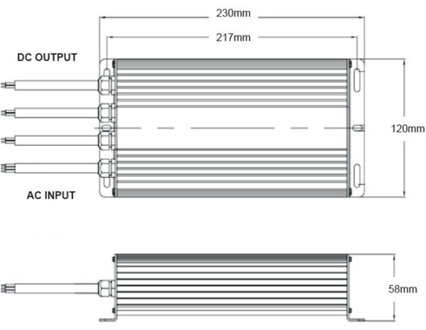 DISEGNO TECNICO DESCRIZIONE DIMENSIONI ALIMENTATORE LED LEDCO TR24200/67 200W 24V USO ESTERNO