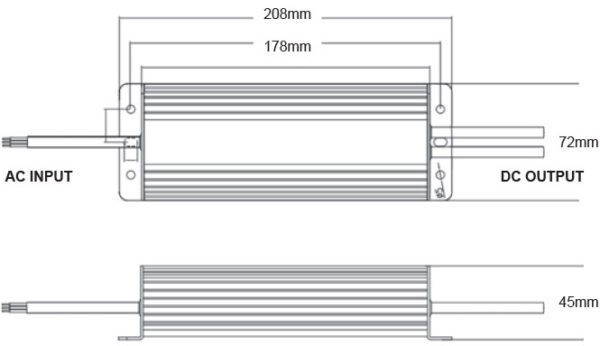 disegno tecnico descrizione dimensioni alimentatore led tr2460/67 uso esterno
