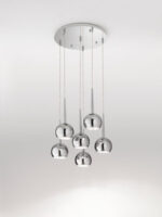 lampadario a sospensione in alluminio cromato a forma di tazza rovesciata 5 pezzi