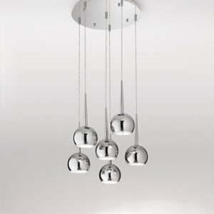 lampadario a sospensione in alluminio cromato a forma di tazza rovesciata 5 pezzi