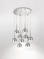lampadario a sospensione in alluminio cromato a forma di tazza rovesciata 9 pezzi