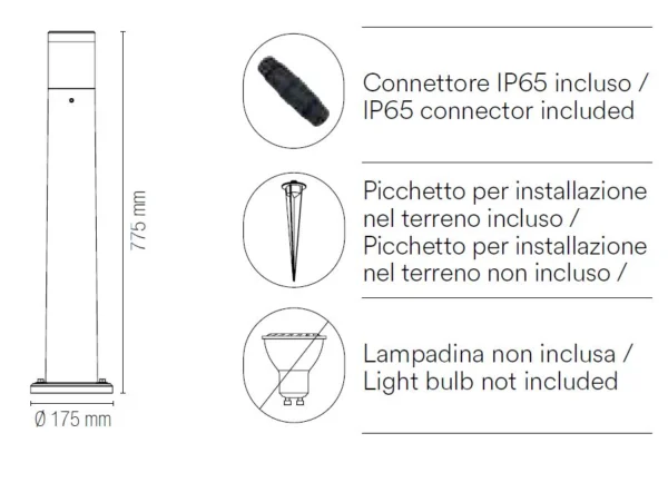 Paletto LED da giardino FOCUS in policarbonato 1 x GU10 max 35W IP65 mm 175 x 775 h - Intec - immagine 2